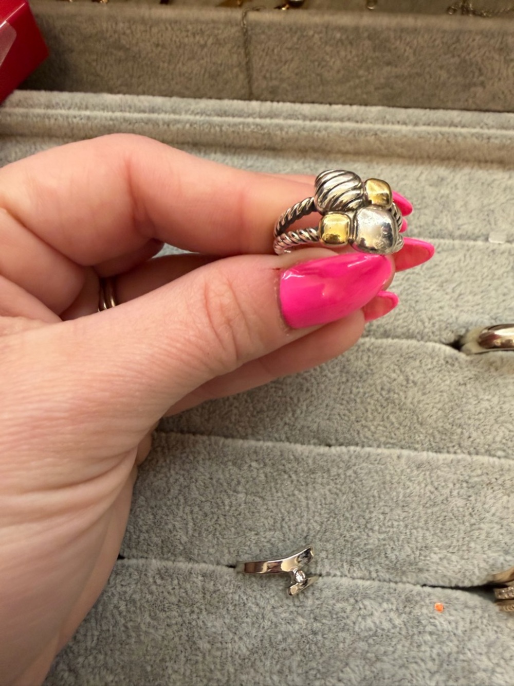 David Yurman Silver and Gold Cable Ring with Mixed Metal Accents - Picture 3 of 3